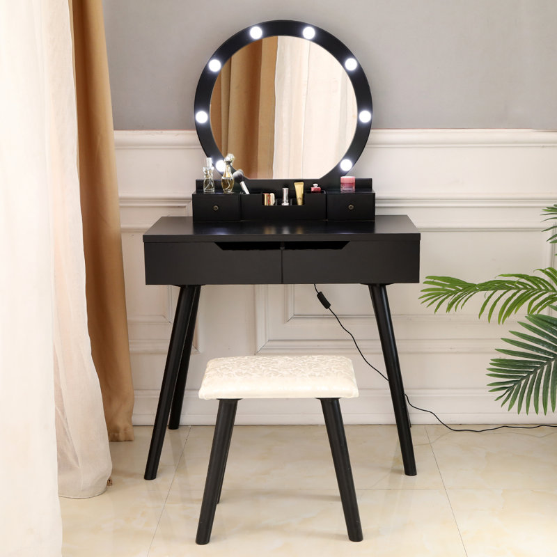 Everly Quinn Holl Vanity Set with Stool and Mirror & Reviews Wayfair.ca